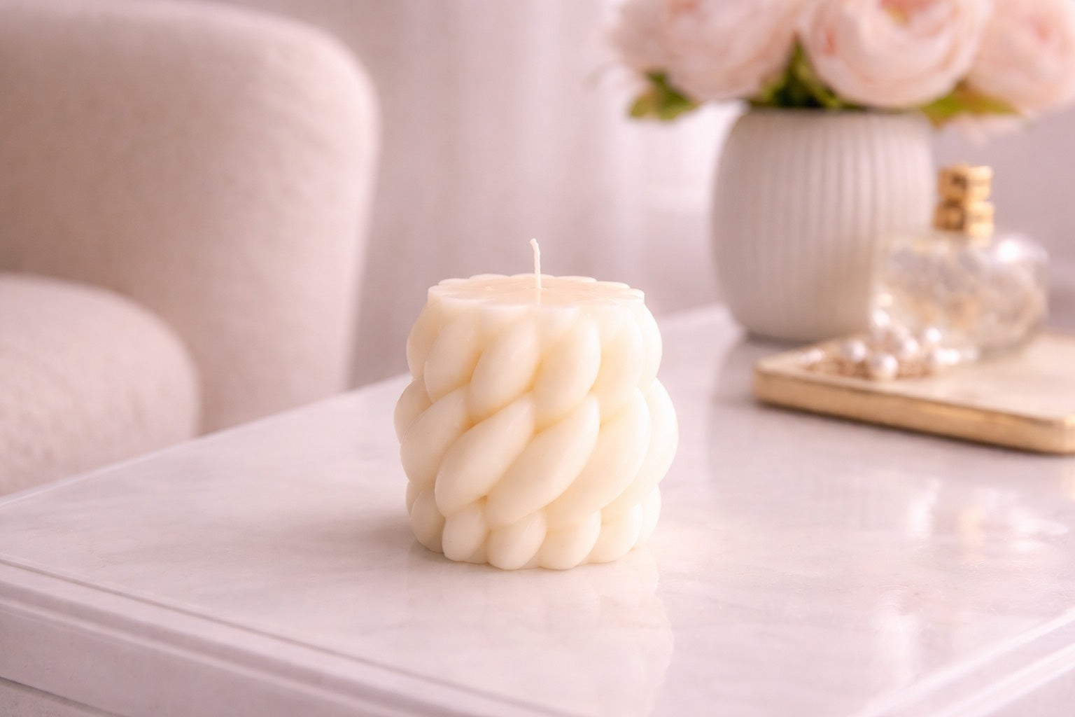 Tress - Bougie sculptée crème