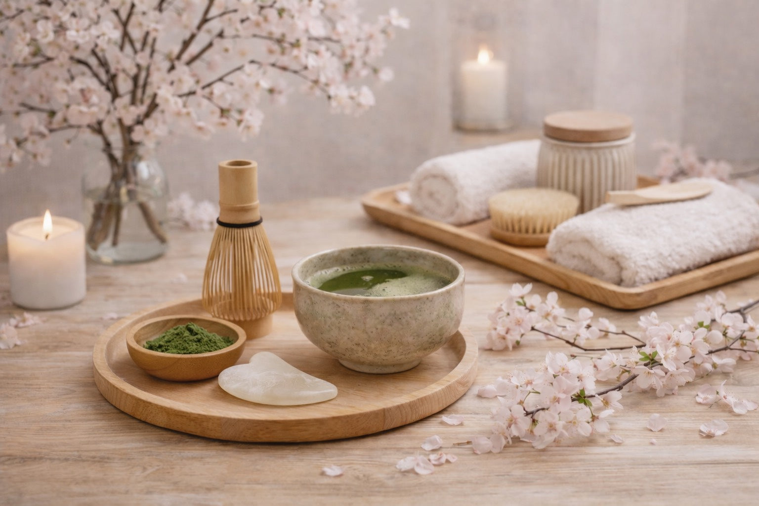 Rituel japonais Hazellia, ambiance zen et minimaliste inspirée de la philosophie japonaise du bien-être.