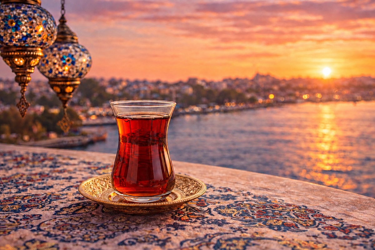 Nuit turque Hazellia avec thé turc, lanternes en mosaïque et coucher de soleil sur Istanbul