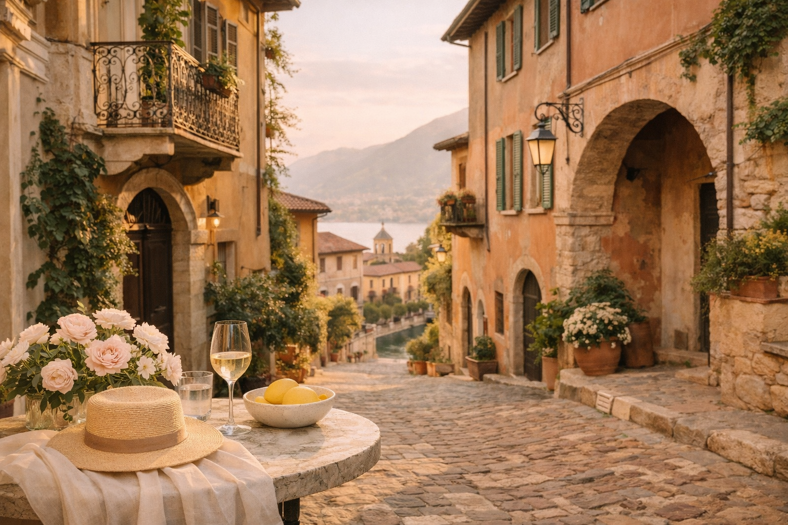 Terrasse romantique en Italie avec vue panoramique dans l’esprit Dolce Vita