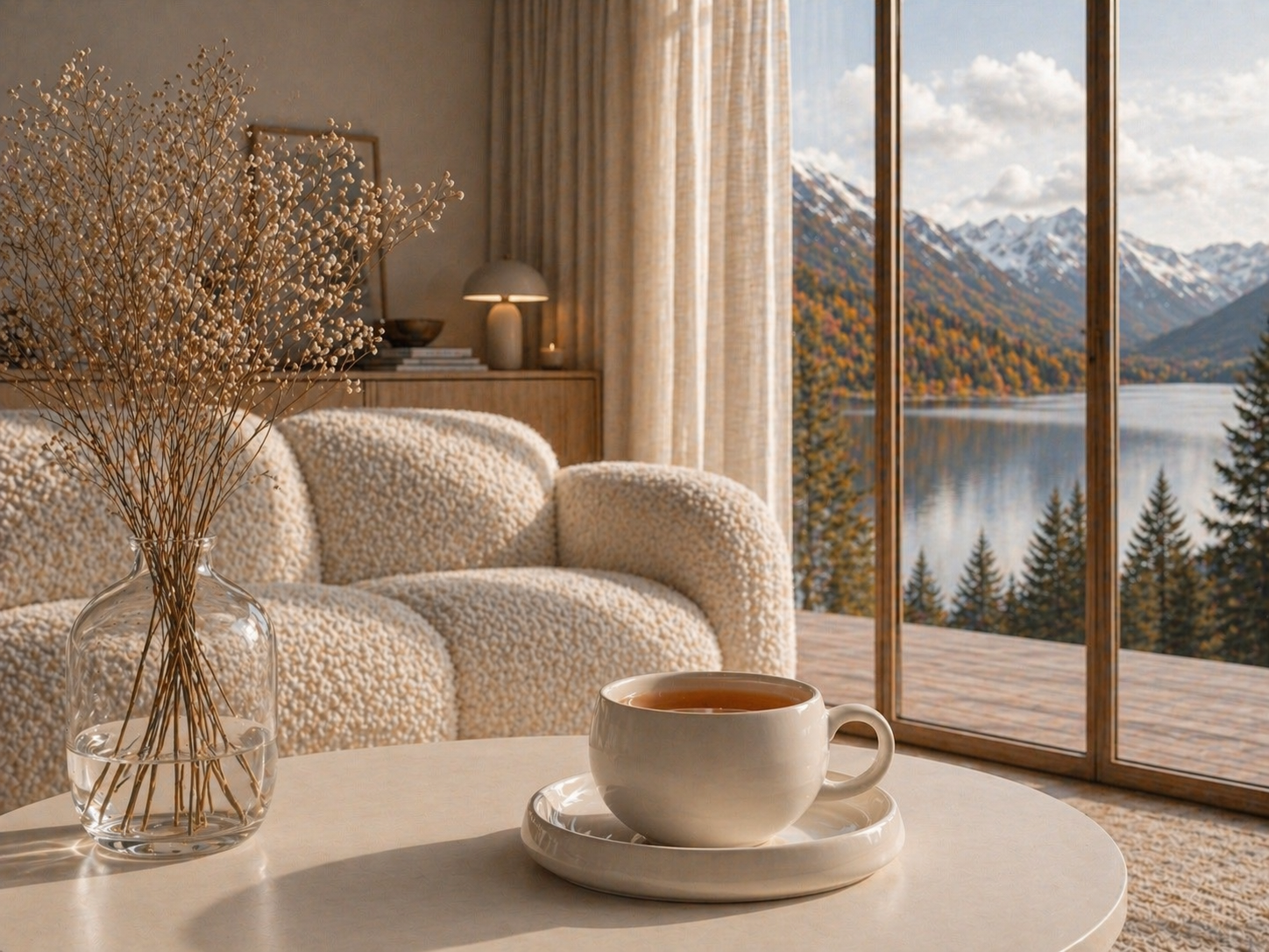 Infusion Deep Silk dans un décor scandinave cocooning, rituel apaisant et ambiance nordique douce Hazellia