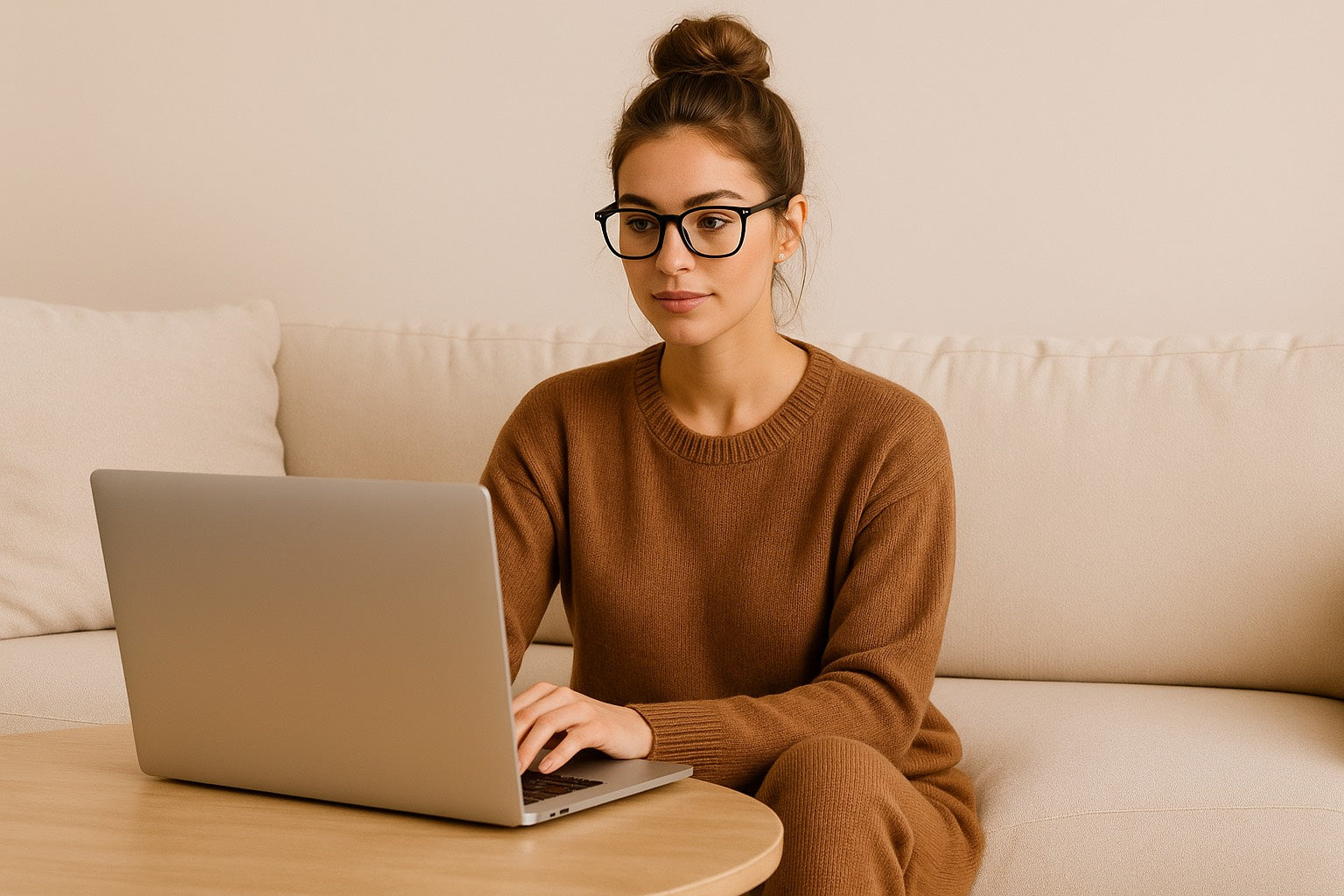 Une femme en ensemble comfy, élégante et à l’aise, l’essence même du style HazWear : un homewear chic pensé pour sublimer les journées actives comme les moments doux.