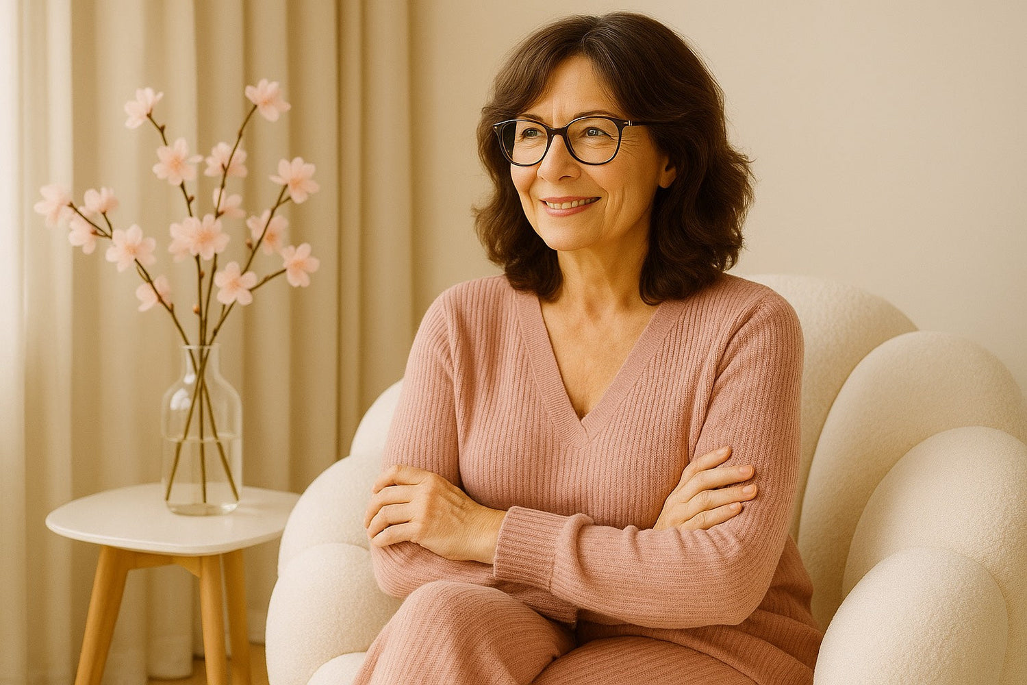 Tenue HazWear vieux rose en Saison Dorée, élégance douce et cocooning.