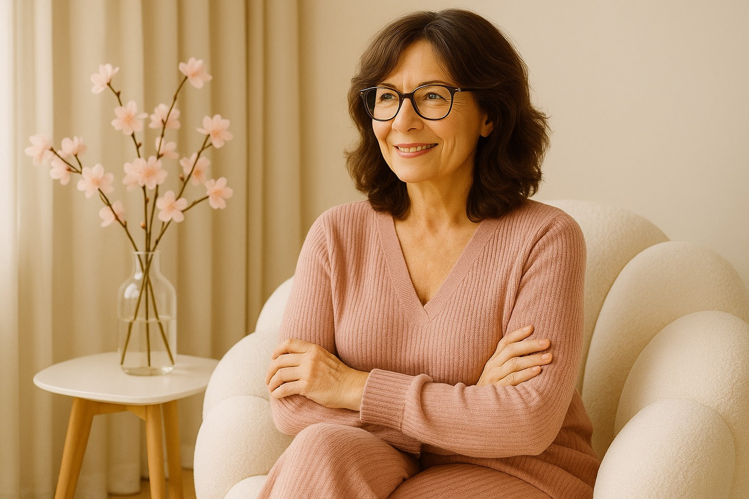 Tenue HazWear vieux rose en Saison Dorée, élégance douce et cocooning.