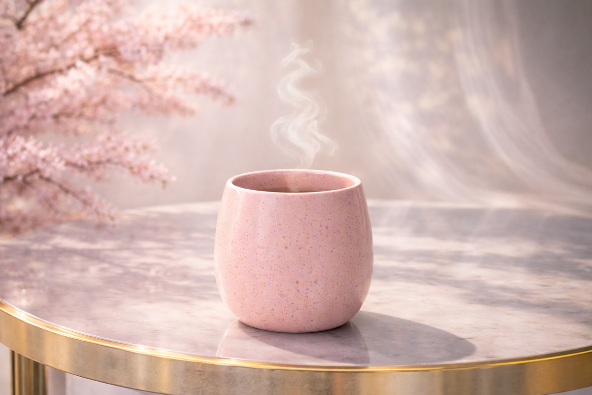 herbal tea feminine balance ritual pink aesthetic hazellia cherry blossom wellness tea