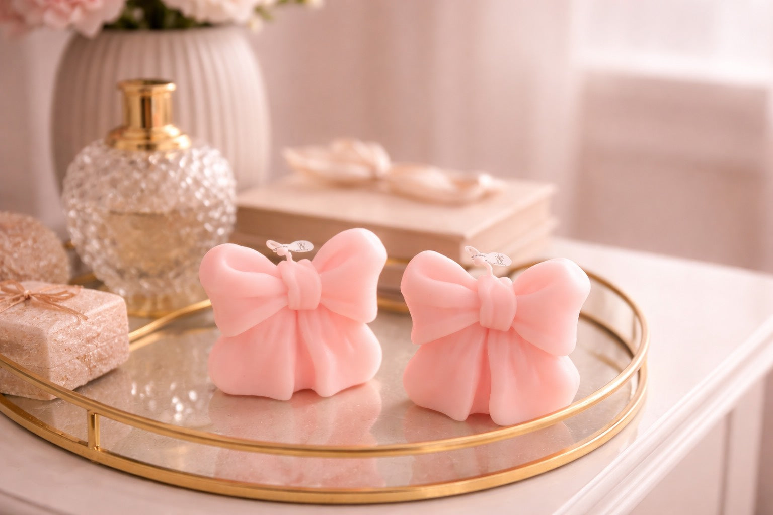 Coquettes - Duo de Bougies Nœuds Rose Pêche