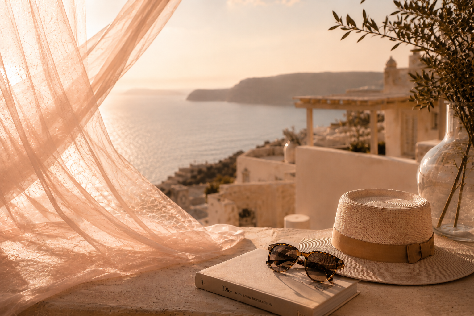 Femme élégante dans un intérieur lumineux portant un ensemble HazWear beige crème dans une ambiance slow living premium inspirée des maisons couture.

