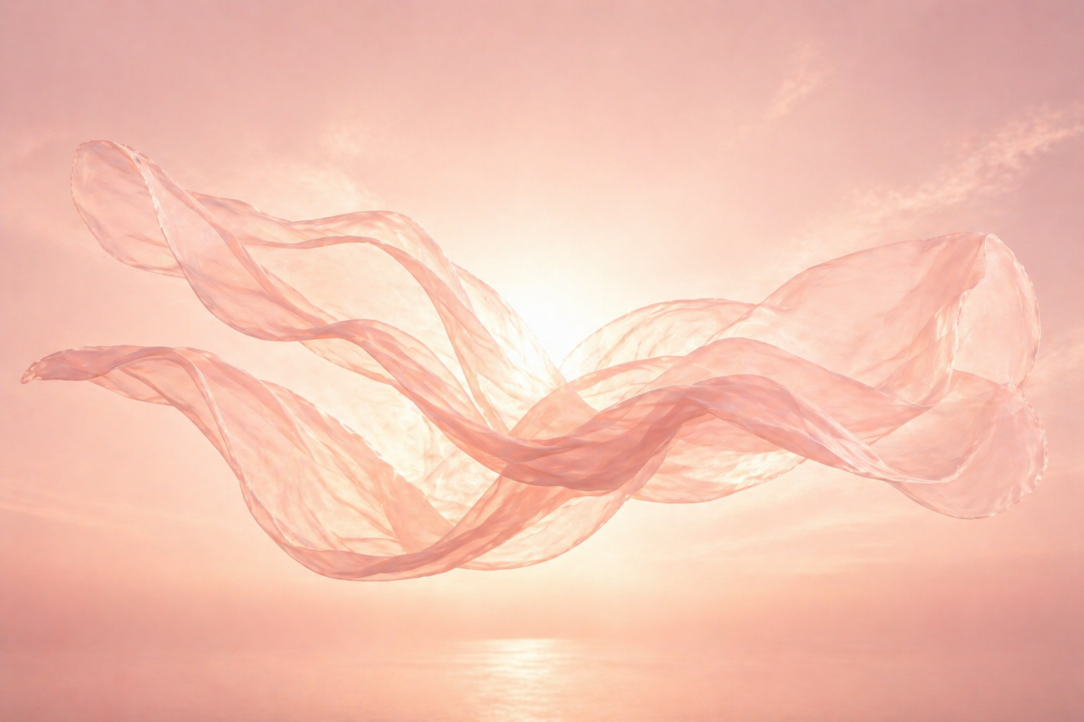 Tissu fluide rose poudré en mouvement avec lumière douce, symbole de liberté et légèreté – univers Mint Atlas Hazellia

