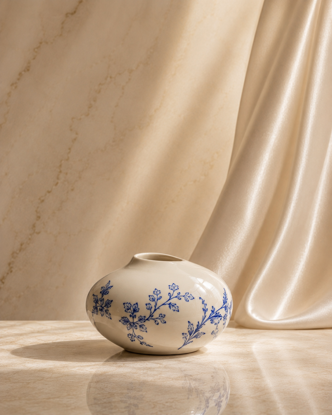 Céramique portugaise contemporaine ivoire ornée de motifs bleu profond – Élégance Lisboète Hazellia