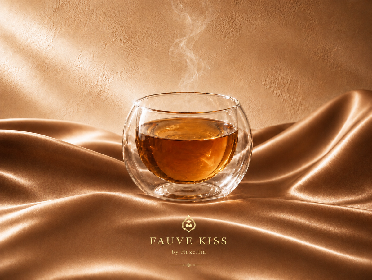 Fauve Kiss Hazellia, infusion de la Femme Audacieuse dans un univers caramel cognac et champagne beige chaud